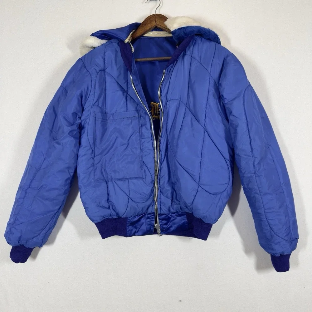 Vintage Sukajan Souvenir Jacket Korea Dragon Tiger Satin Blue Hooded Brad - Picture 13 of 16